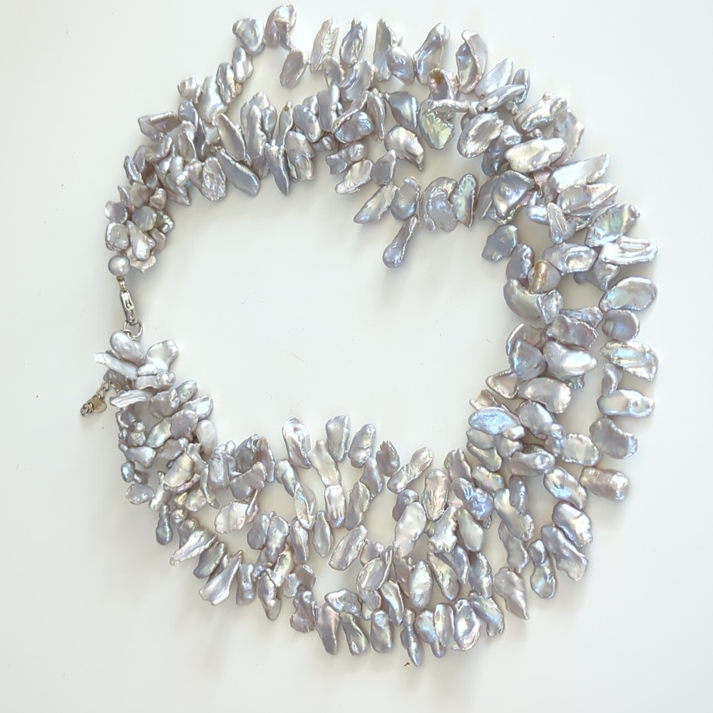 Natural baroque pearl three string necklace